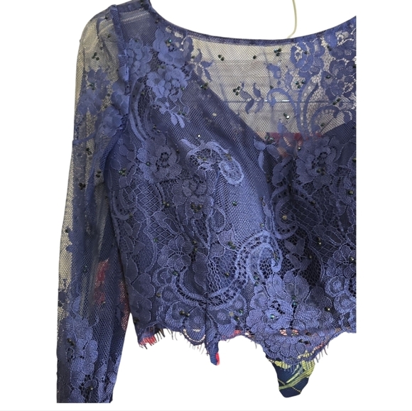 Sherri Hill Navy Floral Lace Evening Gown 2-piece Set 4 Prom Formal Homecoming - Picture 3 of 10